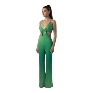 Alice + Olivia Jumpsuit Havana Cut Out Green Tie Front NWT Size 4